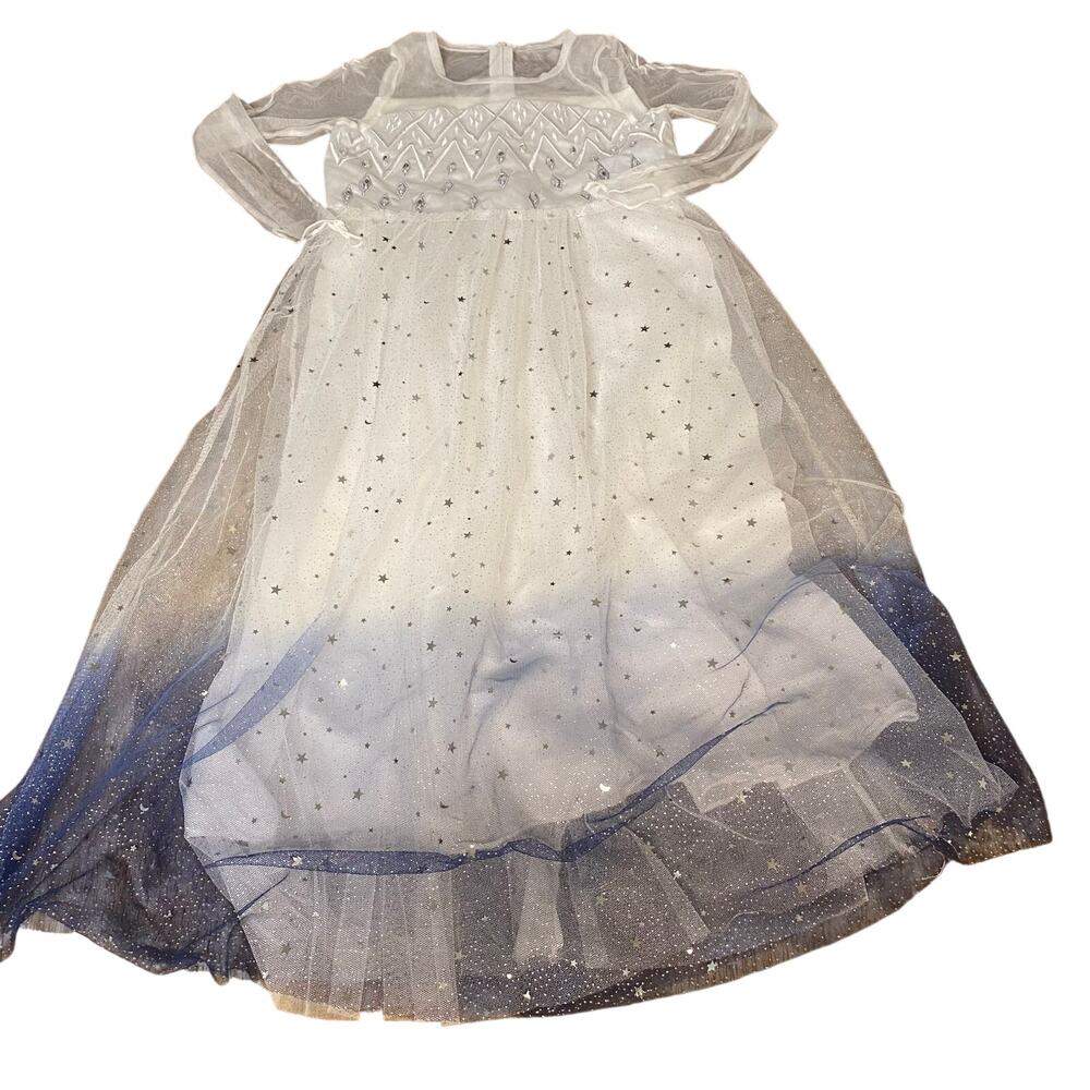 Bibei Beiniu Disney Frozen Elsa white jeweled blue sheer sleeve‎ dress SIZE 7/8
